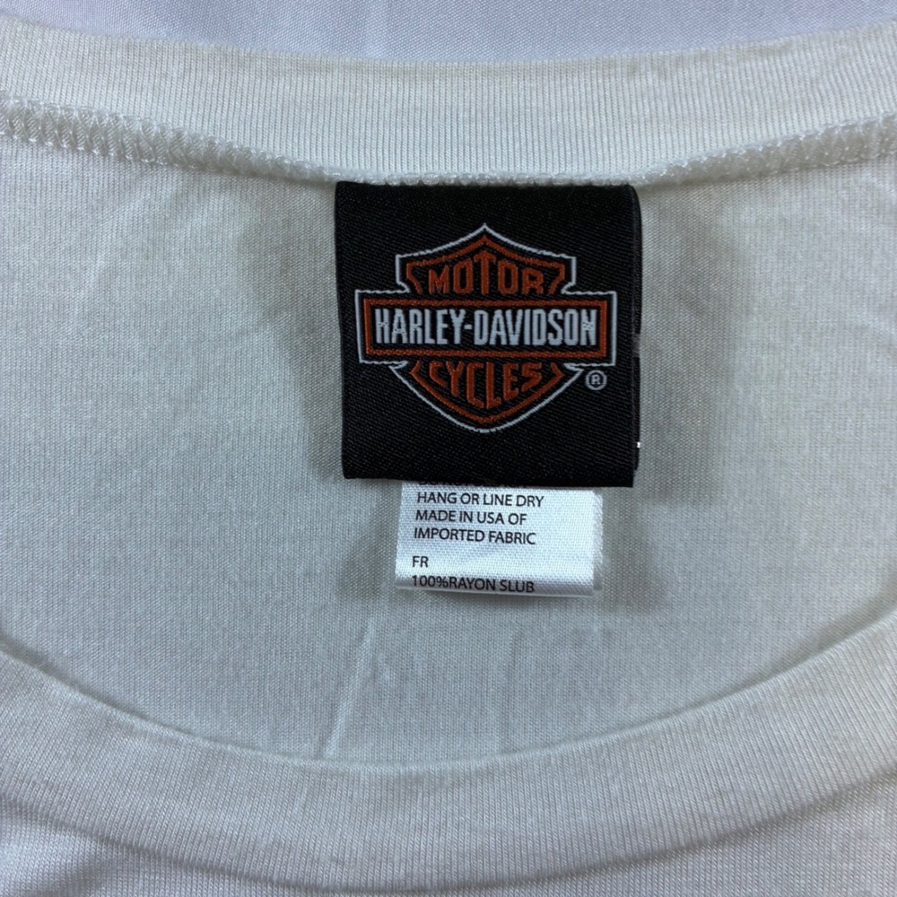 Harley-Davidson Womens Bedazzled Graphic T-Shirt Ivory Rayon M VTG - Picture 3 of 8